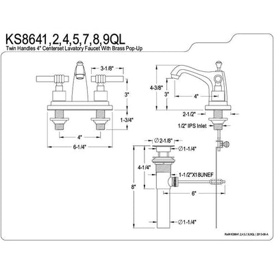Kingston Brass Chrome/Polished Brass Centerset Bathroom Faucet w Pop-up KS8644QL