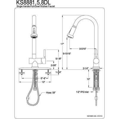 Kingston Concord Satin Nickel 1 Handle Pull-Down Spray Kitchen Faucet KS8888DL