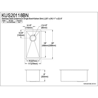 Brushed Nickel Gourmetier Single Bowl Undermount Kitchen Sink KUS20118BN