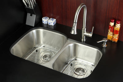 Stainless Steel Undermount Double Bowl Kitchen Sink, Faucet, Accessory Combo KZGKUD3221PF