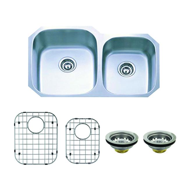 Stainless Steel Undermount Double Bowl Kitchen Sink Combo with Strainer & Grid