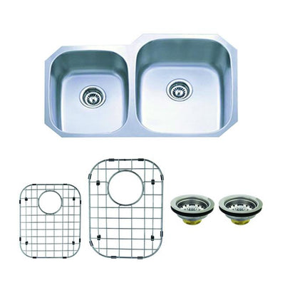 Stainless Steel Undermount Double Bowl Kitchen Sink Combo with Strainer and Grid