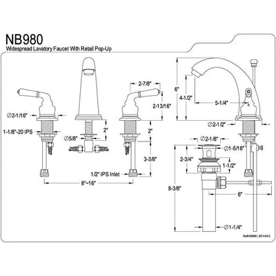 Kingston Water Onyx Black Nickel finish Widespread Bathroom Sink Faucet NB980