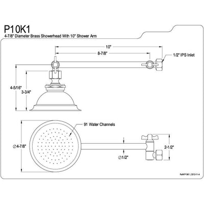 Kingston Brass Showerheads Chrome 4-7/8" Shower Head & 10" Arm Kit P10K1