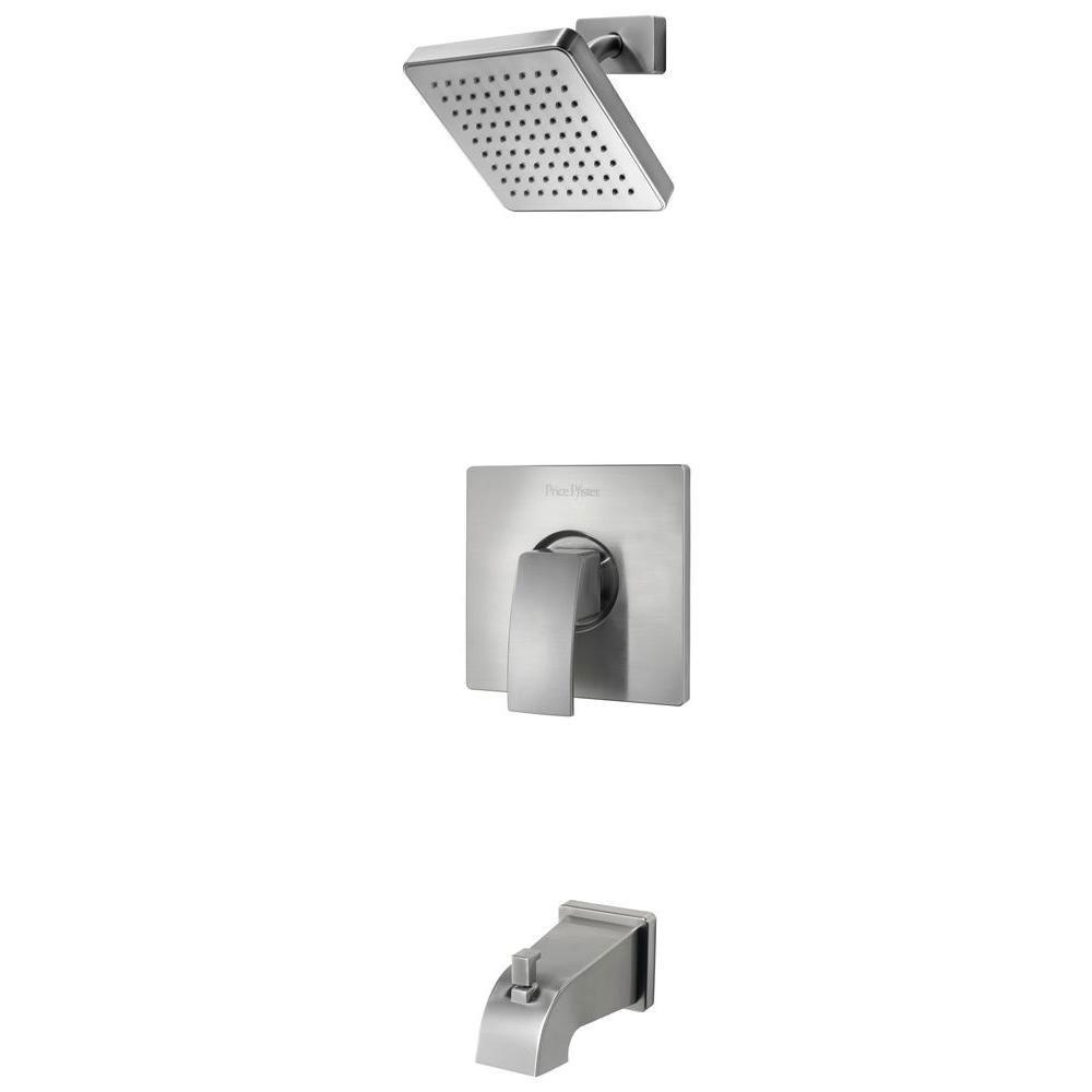 Price Pfister Kenzo 1-Handle Tub and Shower Faucet Trim Kit in Brushed Nickel (Valve Not Included) 443853