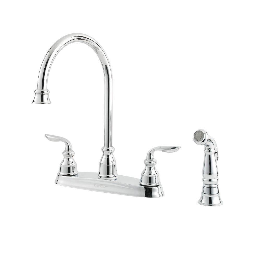Price Pfister Avalon 2-Handle High-Arc Side Sprayer Kitchen Faucet in Polished Chrome 474166