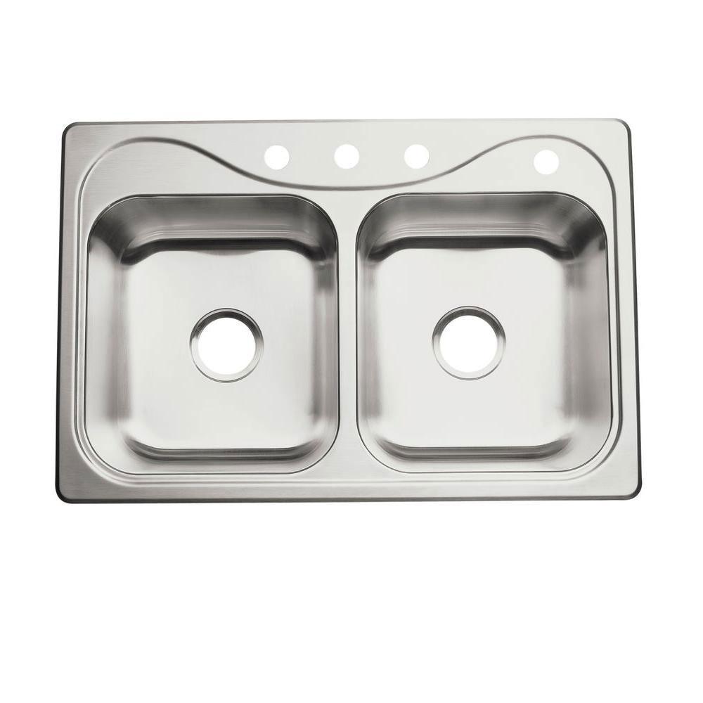Sterling Southhaven Self-Rimming Stainless Steel 33 inch 4-Hole Double Bowl Kitchen Sink 663136
