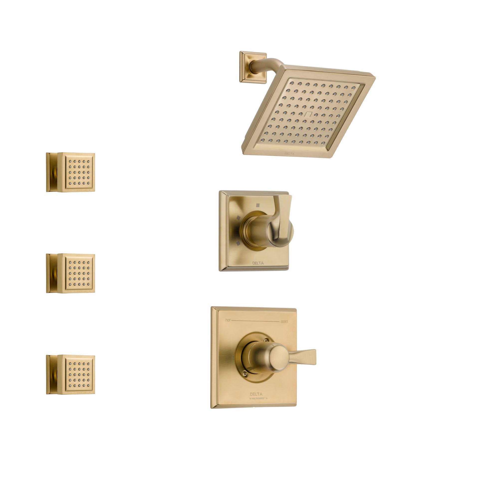 Delta Dryden Champagne Bronze Finish Shower System with Control Handle, 3-Setting Diverter, Showerhead, and 3 Body Sprays SS142511CZ1