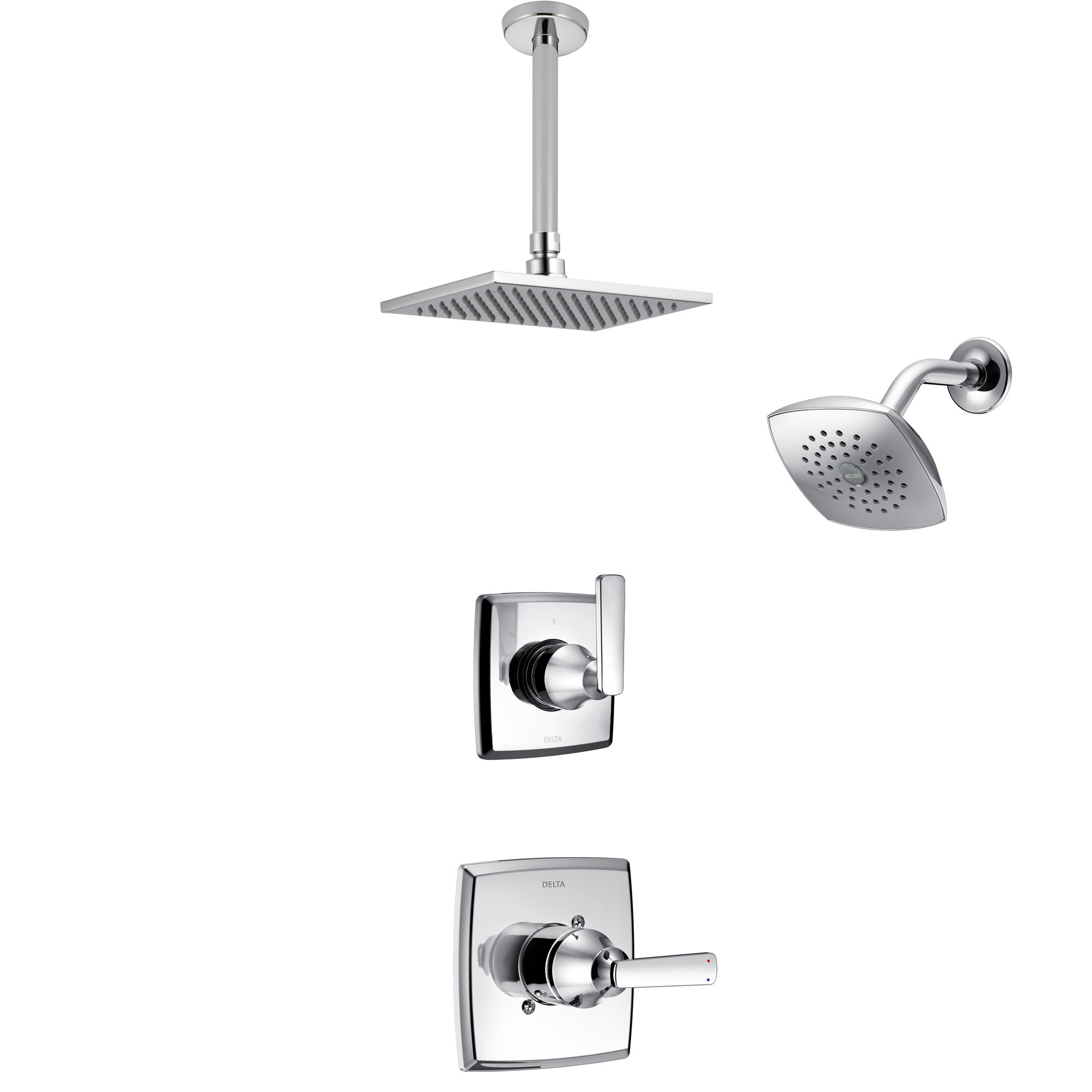 Delta Ashlyn Chrome Finish Shower System with Control Handle, 3-Setting Diverter, Showerhead, and Ceiling Mount Showerhead SS1426413