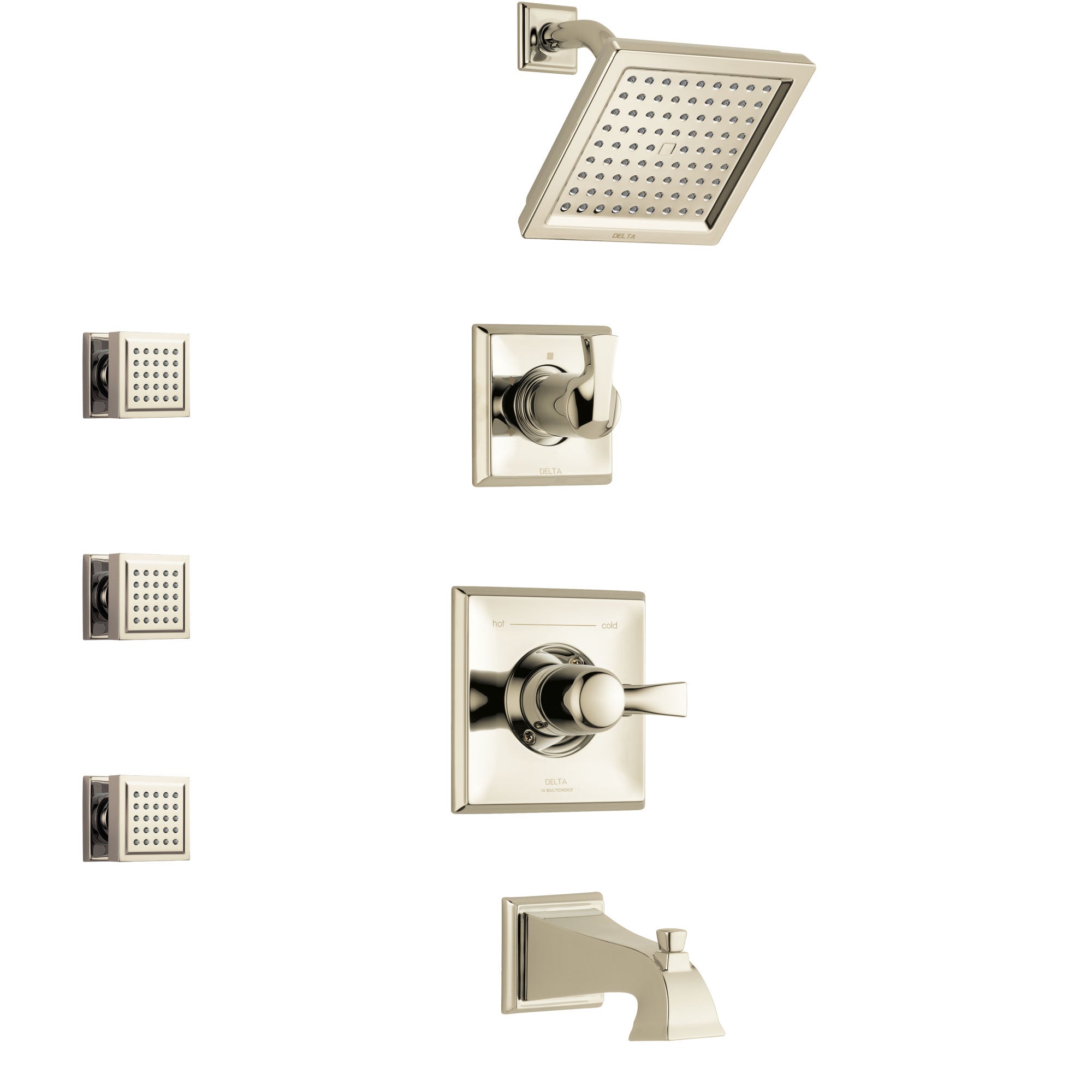 Delta Dryden Polished Nickel Finish Tub and Shower System with Control Handle, 3-Setting Diverter, Showerhead, and 3 Body Sprays SS144511PN1