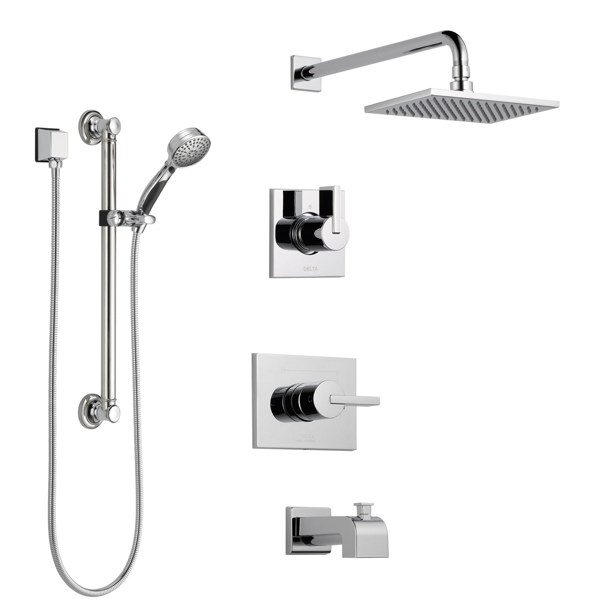 Delta Vero Chrome Finish Tub and Shower System with Control Handle, 3-Setting Diverter, Showerhead, and Hand Shower with Grab Bar SS1445323