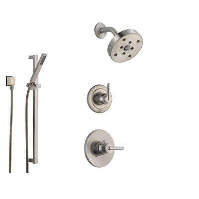 Delta Trinsic Stainless Steel Shower System with Normal Shower Handle, 3-setting Diverter, Modern Round Showerhead, and Handheld Shower Spray SS145981SS