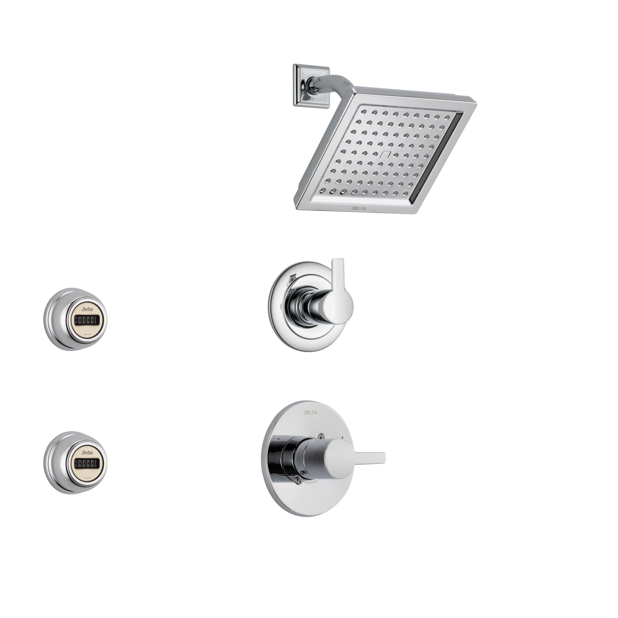 Delta Compel Chrome Shower System with Normal Shower Handle, 3-setting Diverter, Modern Square Showerhead, and 2 Body Sprays SS146185