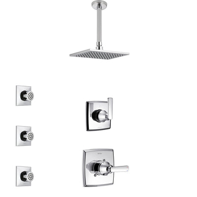 Delta Ashlyn Chrome Finish Shower System with Control Handle, 3-Setting Diverter, Ceiling Mount Showerhead, and 3 Body Sprays SS14643