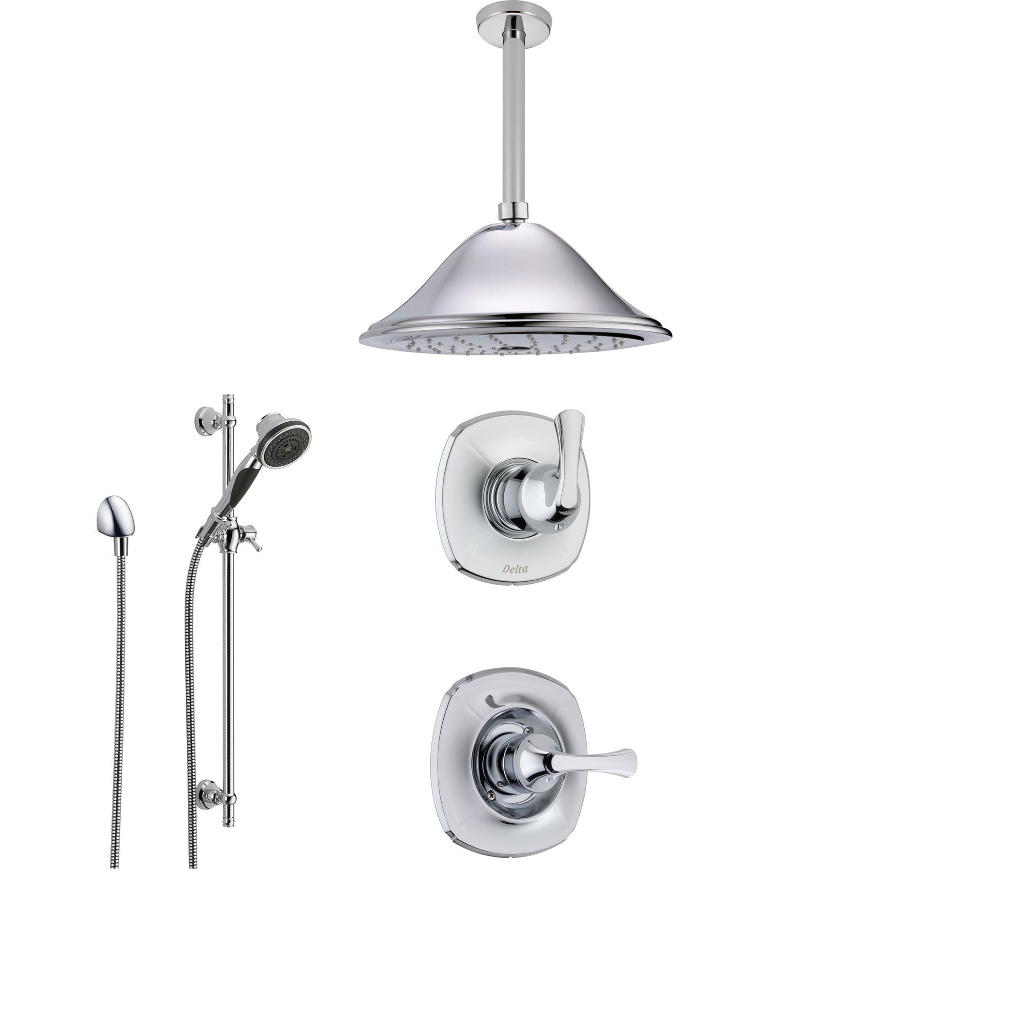Delta Addison Chrome Shower System with Normal Shower Handle, 3-setting Diverter, Large Ceiling Mount Showerhead, and Handheld Shower SS149282
