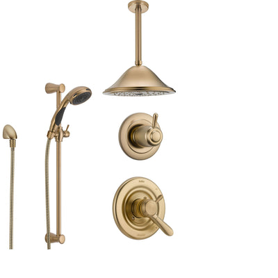 Delta Lahara Champagne Bronze Shower System with Dual Control Shower Handle, 3-setting Diverter, Large Ceiling Mount Showerhead, and Handheld Shower SS173882CZ