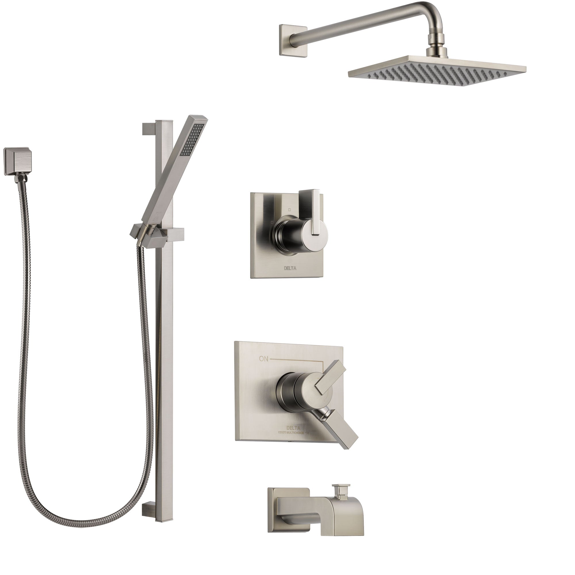 Delta Vero Stainless Steel Finish Tub and Shower System with Dual Control Handle, Diverter, Showerhead, and Hand Shower with Slidebar SS174531SS4