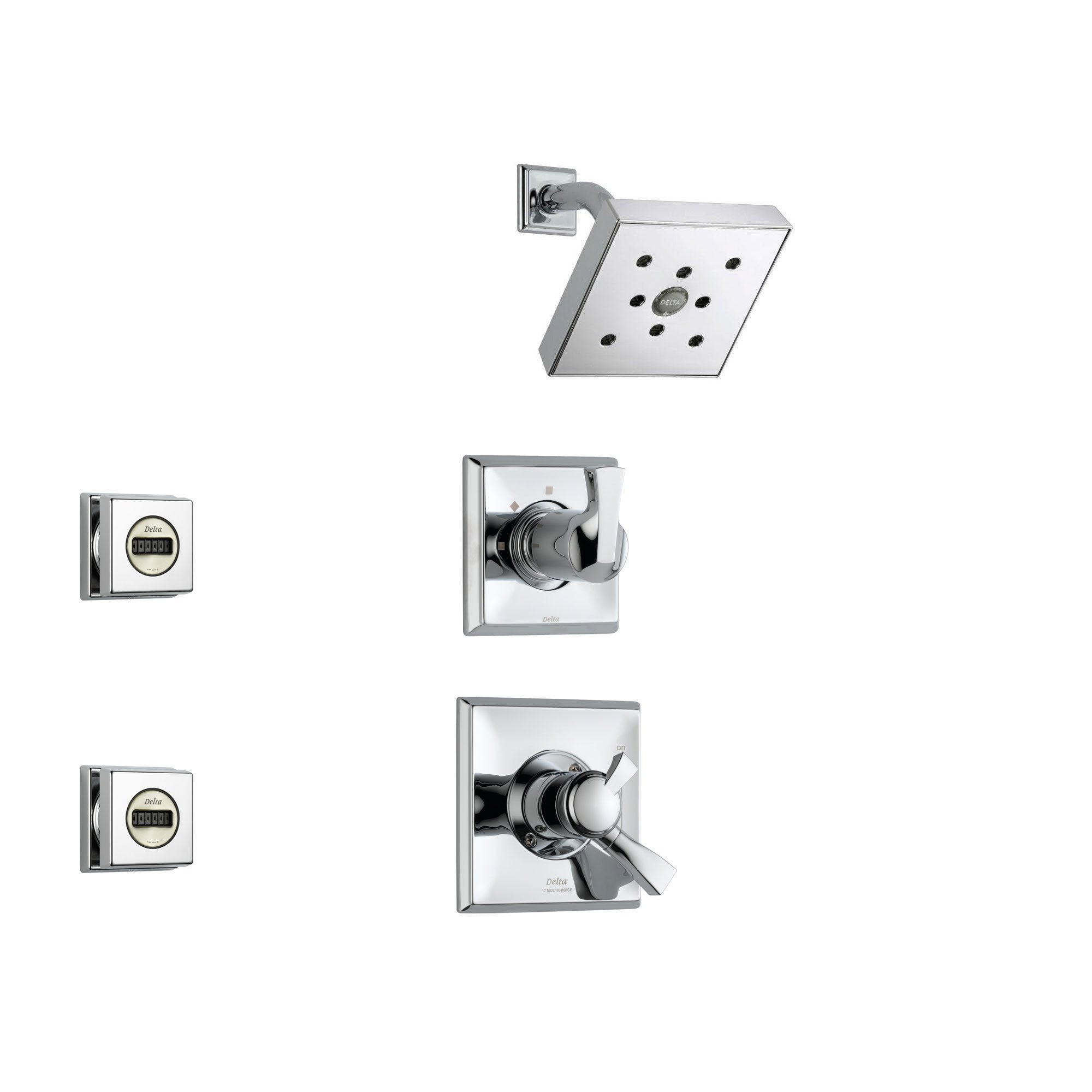 Delta Dryden Chrome Shower System with Dual Control Shower Handle, 3-setting Diverter, Modern Square Showerhead, and 2 Body Sprays SS175185