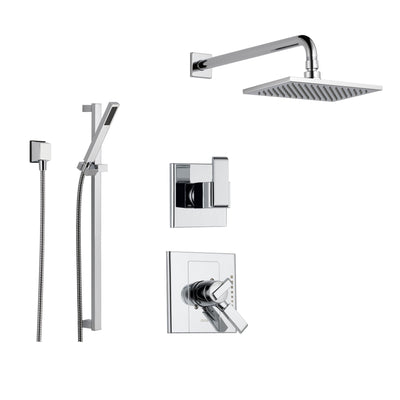 Delta Arzo Chrome Shower System with Dual Control Shower Handle, 3-setting Diverter, Large Square Rain Showerhead, and Handheld Shower SS178682