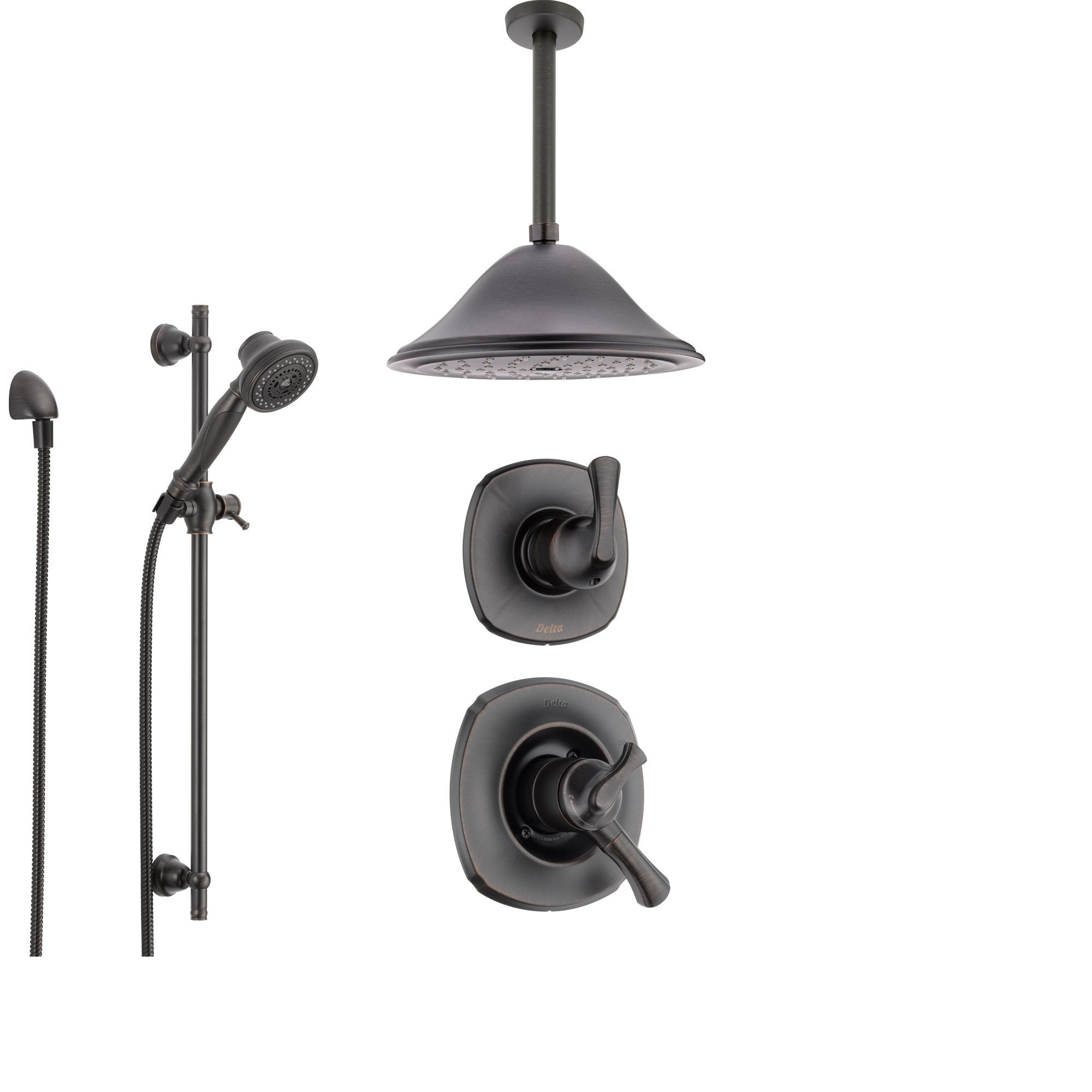Delta Addison Venetian Bronze Shower System with Dual Control Shower Handle, 3-setting Diverter, Large Ceiling Mount Rain Showerhead, and Handheld Shower SS179282RB