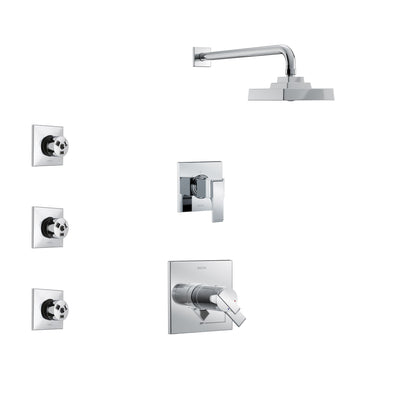 Delta Ara Chrome Finish Shower System with Dual Thermostatic Control Handle, 3-Setting Diverter, Showerhead, and 3 Body Sprays SS17T26712