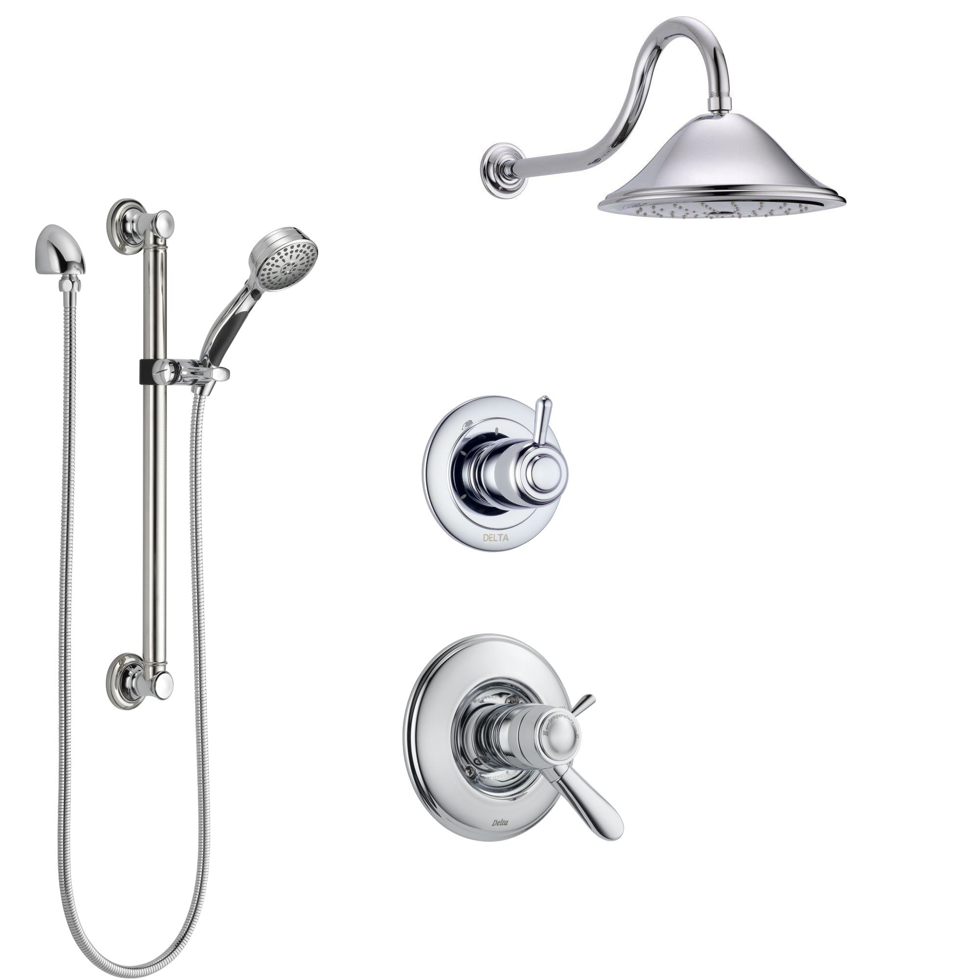 Delta Lahara Chrome Finish Shower System with Dual Thermostatic Control Handle, Diverter, Showerhead, and Hand Shower with Grab Bar SS17T3811