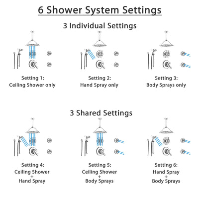 Delta Lahara Chrome Shower System with Thermostatic Shower Handle, 6-setting Diverter, Large Ceiling Mount Rain Showerhead, Handheld Shower Spray, and 2 Body Sprays SS17T3894