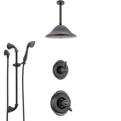Delta Victorian Venetian Bronze Shower System with Dual Thermostatic Control Handle, Diverter, Ceiling Mount Showerhead, and Hand Shower SS17T551RB5