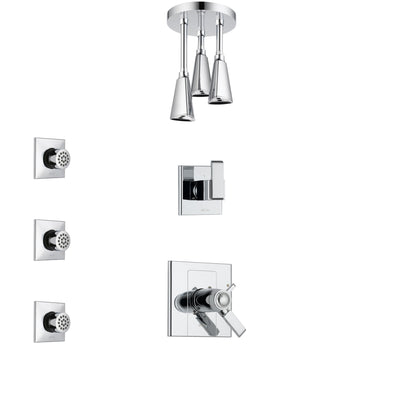 Delta Arzo Chrome Finish Shower System with Dual Thermostatic Control Handle, Diverter, Ceiling Mount Showerhead, and 3 Body Sprays SS17T8613