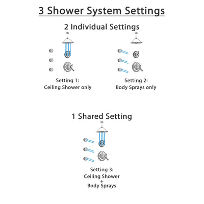 Delta Cassidy Polished Nickel Shower System with Dual Thermostatic Control Handle, Diverter, Ceiling Mount Showerhead, and 3 Body Sprays SS17T972PN4