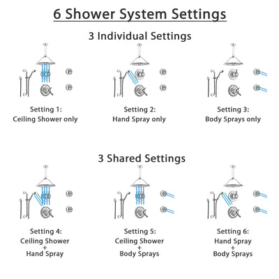 Delta Cassidy Chrome Shower System with Thermostatic Shower Handle, 6-setting Diverter, Large Ceiling Mount Rain Showerhead, Handheld Shower, and 2 Body Sprays SS17T9795