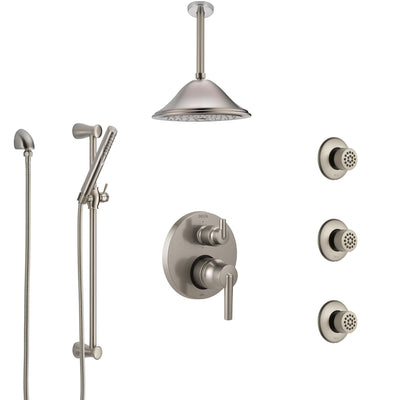 Delta Trinsic Stainless Steel Finish Integrated Diverter Shower System Control Handle, Ceiling Showerhead, 3 Body Sprays, and Hand Shower SS24959SS7