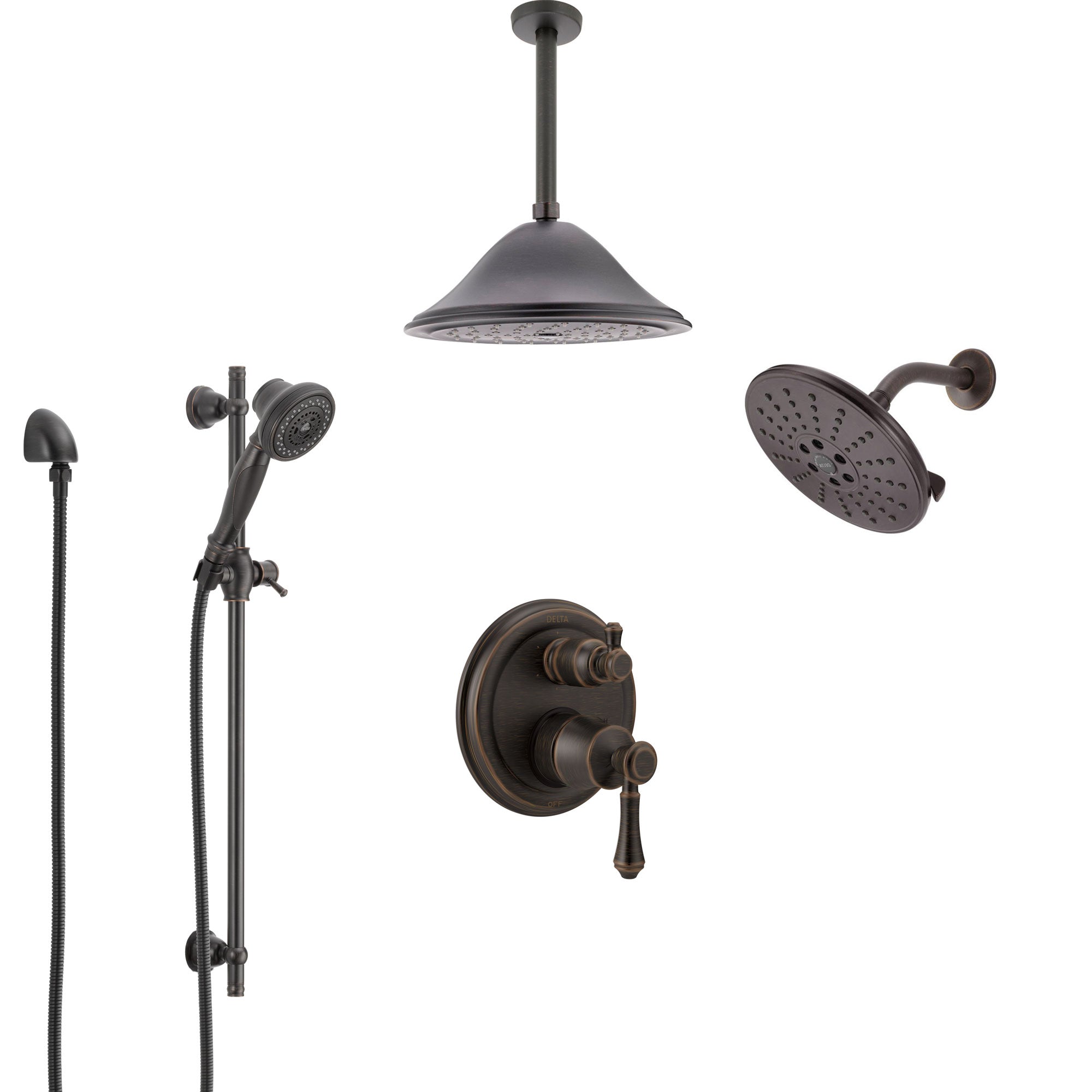 Delta Cassidy Venetian Bronze Shower System with Control Handle, Integrated Diverter, Showerhead, Ceiling Showerhead, and Hand Shower SS24997RB10