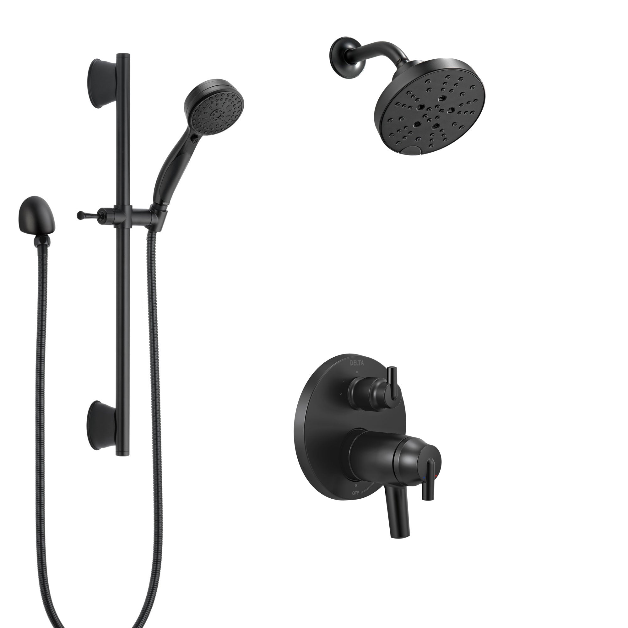 Delta Trinsic Matte Black Finish 17T Shower System with Multi-Setting Wall Showerhead, Hand Shower with Slide Bar, and Integrated Diverter SS27T859BL6