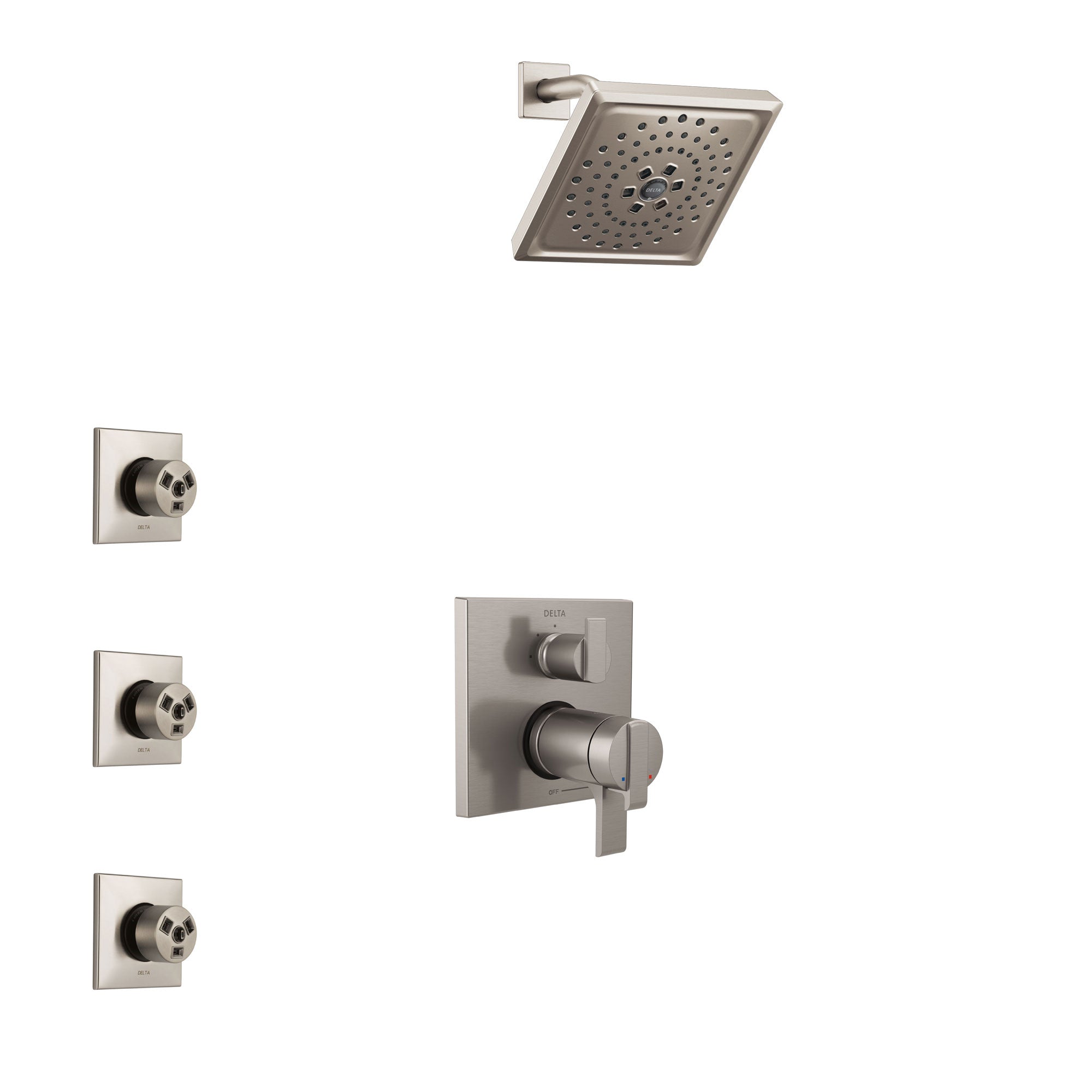 Delta Ara Dual Thermostatic Control Handle Stainless Steel Finish Shower System, Integrated Diverter, Showerhead, and 3 Body Sprays SS27T867SS12