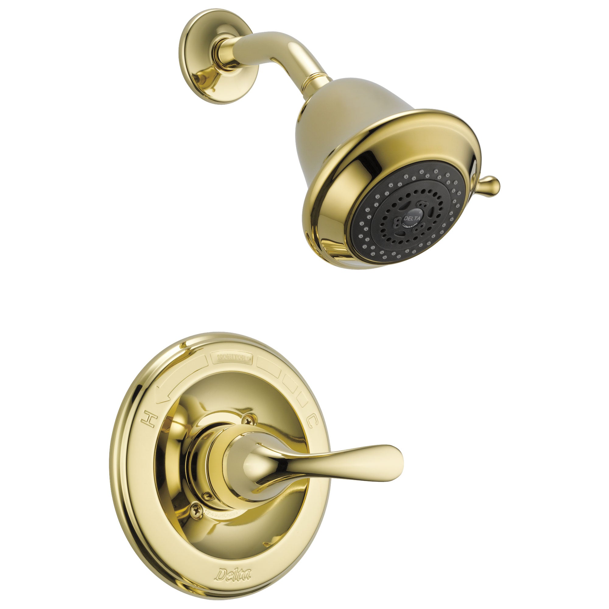 Delta Polished Brass Finish Monitor 13 Series Classic Watersense 1.75 GPM One Handle Shower only Faucet Includes Rough-in Valve without Stops D2539V