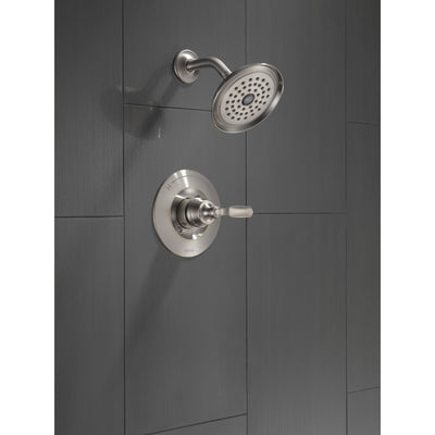 Delta Woodhurst Stainless Steel Finish Shower only Faucet Includes Single Lever Handle, Cartridge, and Valve with Stops D3518V