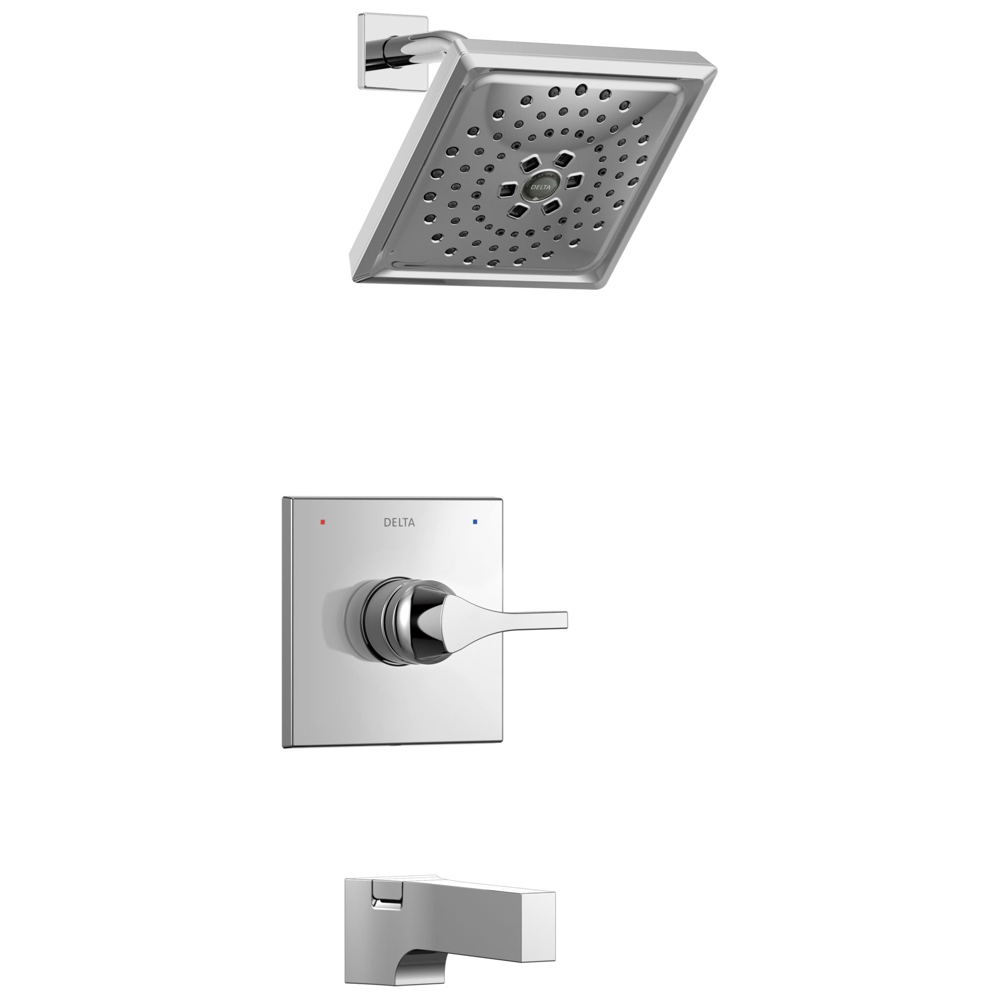 Delta Zura Collection Chrome Modern Square Monitor 14 Single Handle H2Okinetic Tub and Shower Combo Faucet Includes Valve without Stops D1990V