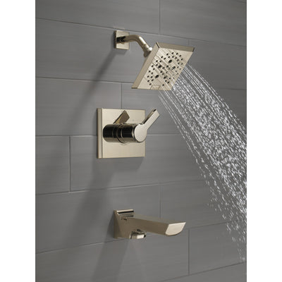 Delta Pivotal Polished Nickel Finish Tub and Shower Combination Faucet Includes Monitor 14 Series Cartridge, Handle, and Valve with Stops D3418V