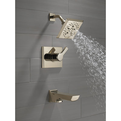 Delta Pivotal Polished Nickel Finish Tub and Shower Combination Faucet Includes Monitor 14 Series Cartridge, Handle, and Valve with Stops D3418V
