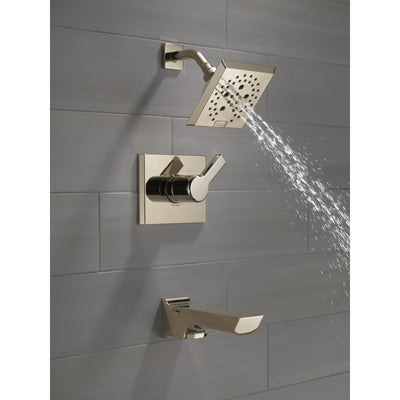 Delta Pivotal Polished Nickel Finish Tub and Shower Combination Faucet Includes Monitor 14 Series Cartridge, Handle, and Valve with Stops D3418V