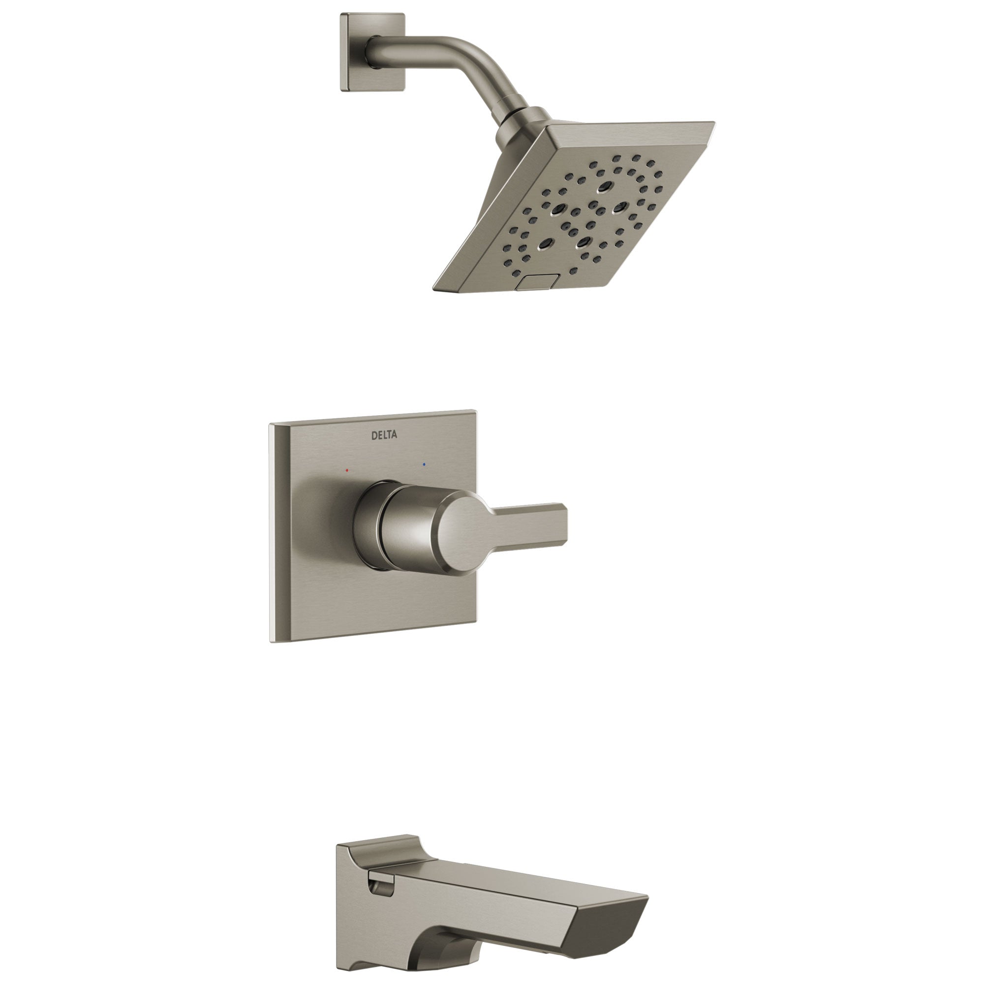 Delta Pivotal Stainless Steel Finish Tub and Shower Combination Faucet Includes Monitor 14 Series Cartridge, Handle, and Valve without Stops D3415V