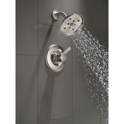 Delta Linden Stainless Steel Finish Shower only Faucet with Temperature and Pressure Control Handles Includes Trim Kit and Rough Valve without Stops D2317V