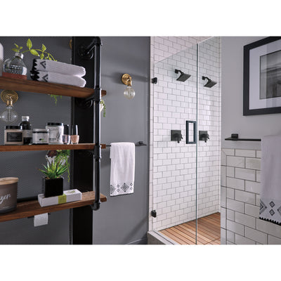 Delta Pivotal Modern Matte Black Finish H2Okinetic Shower only Faucet Includes 17 Series Cartridge, Handles, and Valve with Stops D3360V