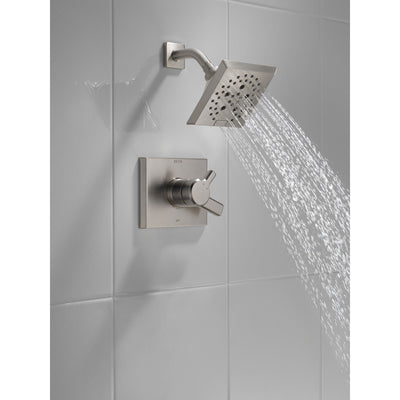 Delta Pivotal Modern Stainless Steel Finish H2Okinetic Shower only Faucet Includes 17 Series Cartridge, Handles, and Valve with Stops D3356V