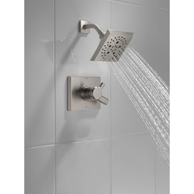Delta Pivotal Modern Stainless Steel Finish H2Okinetic Shower only Faucet Includes 17 Series Cartridge, Handles, and Valve with Stops D3356V
