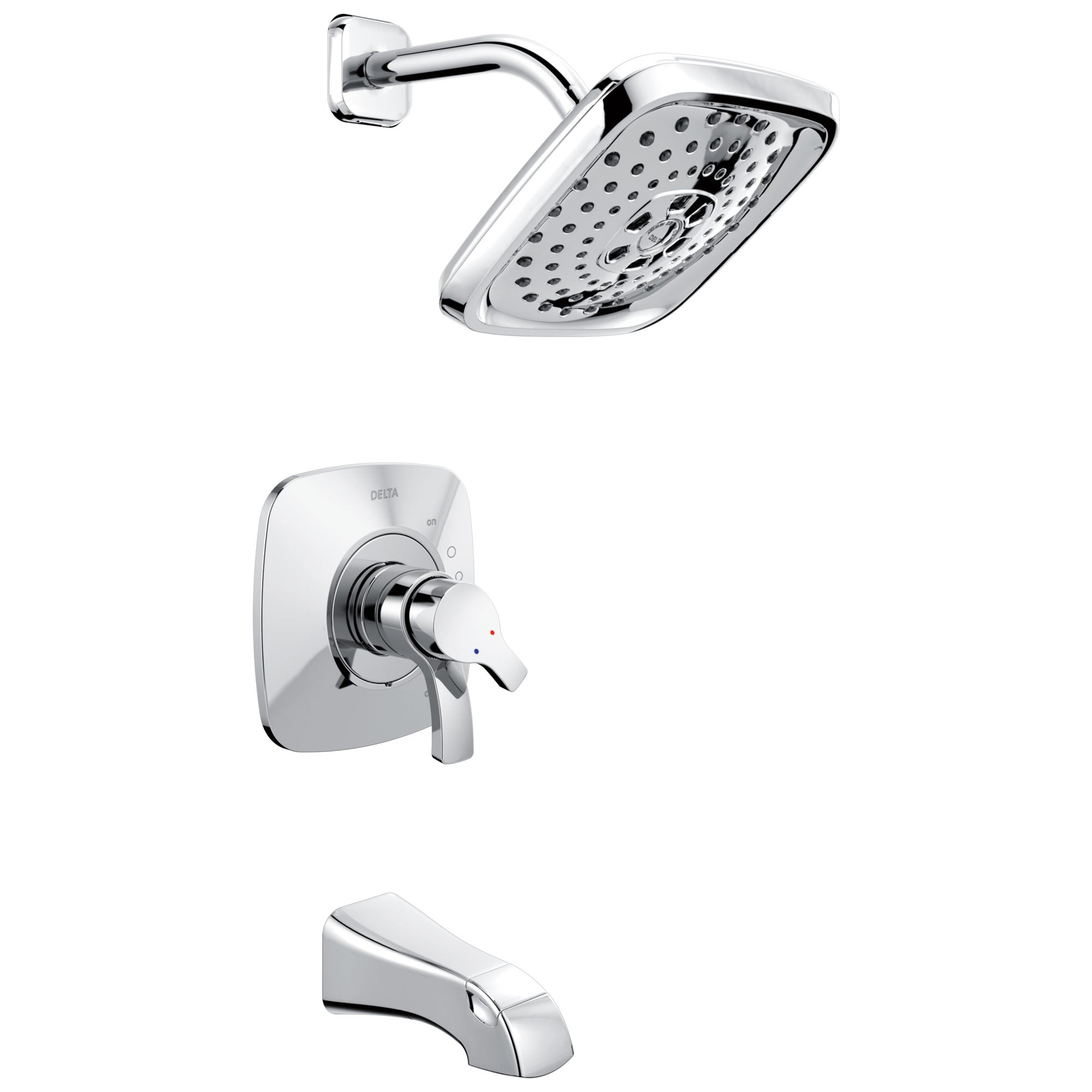 Delta Tesla Collection Chrome Modern Dual Pressure and Temperature Control Handle Tub and Shower Combination Faucet Includes Rough-in Valve without Stops D1964V