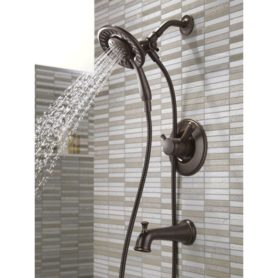 Delta Linden Collection Venetian Bronze Temp and Pressure Control Tub and Shower with 2-in-1 Hand Shower / Showerhead Includes Rough Valve with Stops D2288V