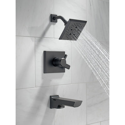 Delta Pivotal Matte Black Finish H2Okinetic Tub and Shower Combination Faucet Includes 17 Series Cartridge, Handles, and Valve with Stops D3326V