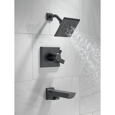 Delta Pivotal Matte Black Finish H2Okinetic Tub and Shower Combination Faucet Includes 17 Series Cartridge, Handles, and Valve with Stops D3326V